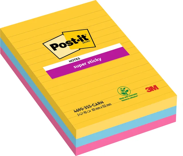 Memoblok Post-it 4690 Super Sticky 101x152mm Carn