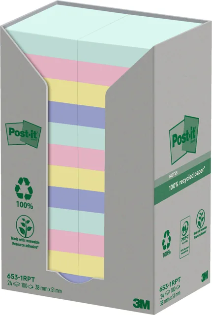 Memoblok Post-it 653RPT 38x51mm rainbow pastel