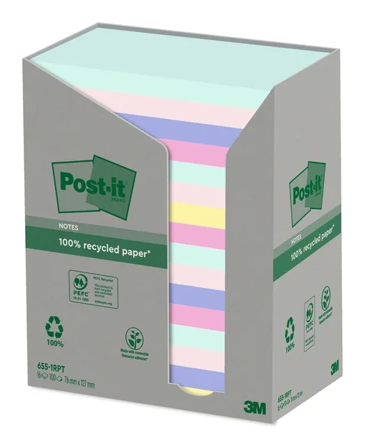Memoblok Post-it 655RPT 76x127mm recycled rainbow