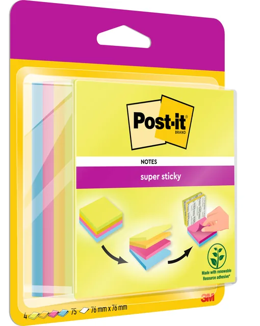 Memoblok Post-it 2014 Super Sticky 76x76mm Rio