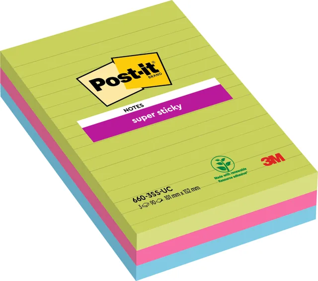 Memoblok Post-it 660 Super Sticky 102x152mm ass