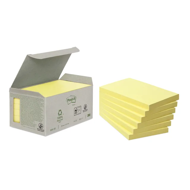Memoblok Post-it 655-1B recycled 76x127mm geel