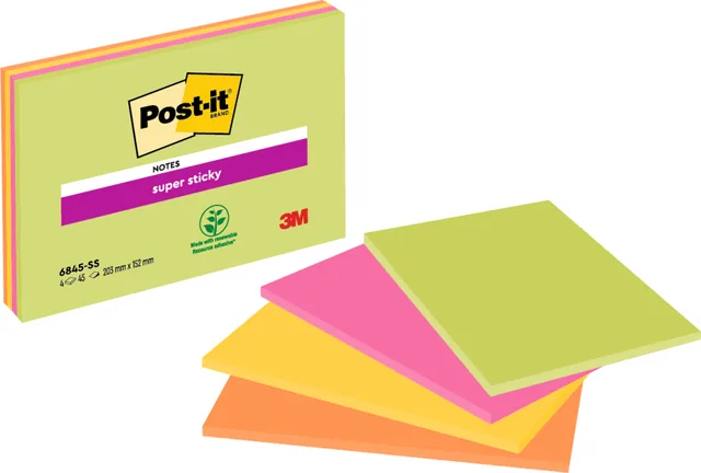 Memoblok Post-it 6845 Super Sticky 203x152mm ass