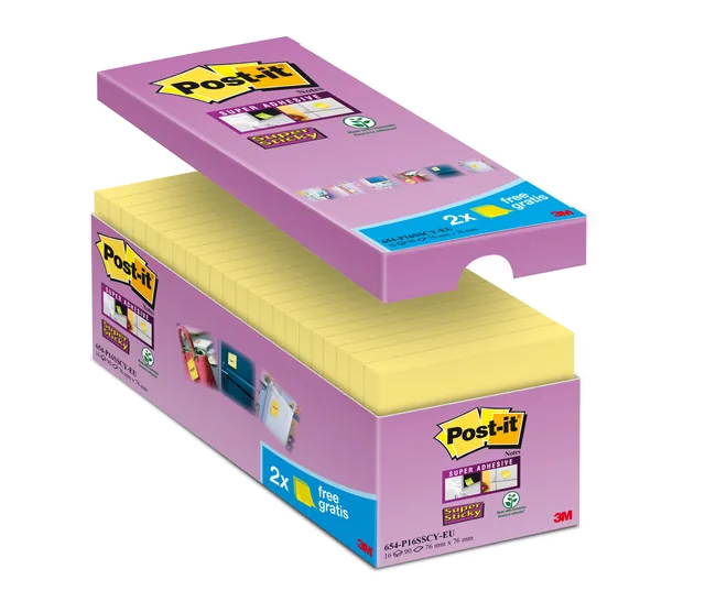 Memoblok Post-it 654 Super Sticky 76x76mm gl 14+2