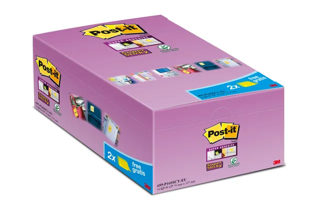 Memoblok Post-it 655 Super Sticky 76x127mm gl 14+2