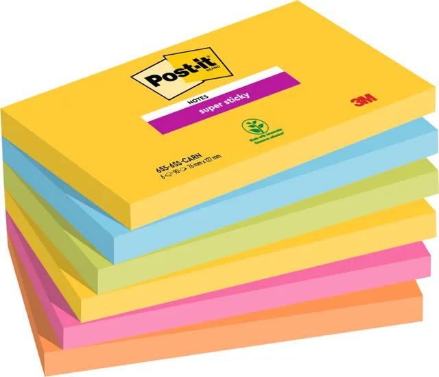 Memoblok Post-it 655 Super Sticky 76x127mm Carnval