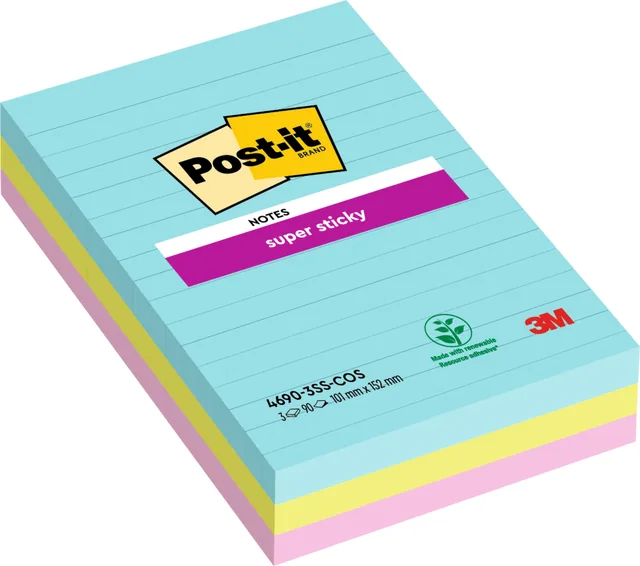Memoblok Post-it 4690 Super Sticky 101x152mm Cosm