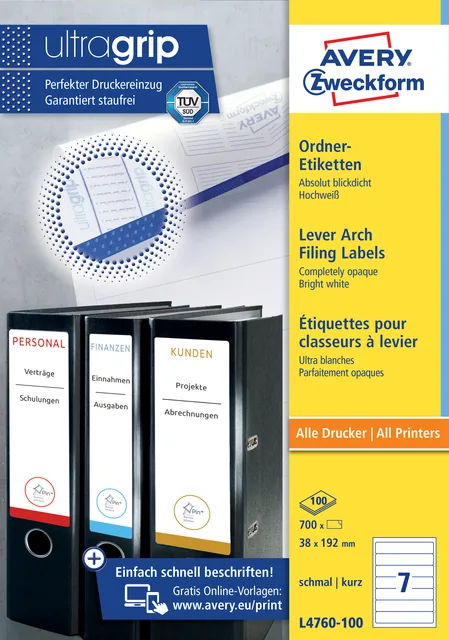 Rugetiket Avery smal 38x192mm zelfklevend wit