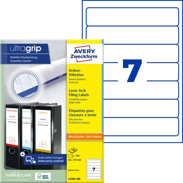 Rugetiket Avery smal 38x192mm zelfklevend wit