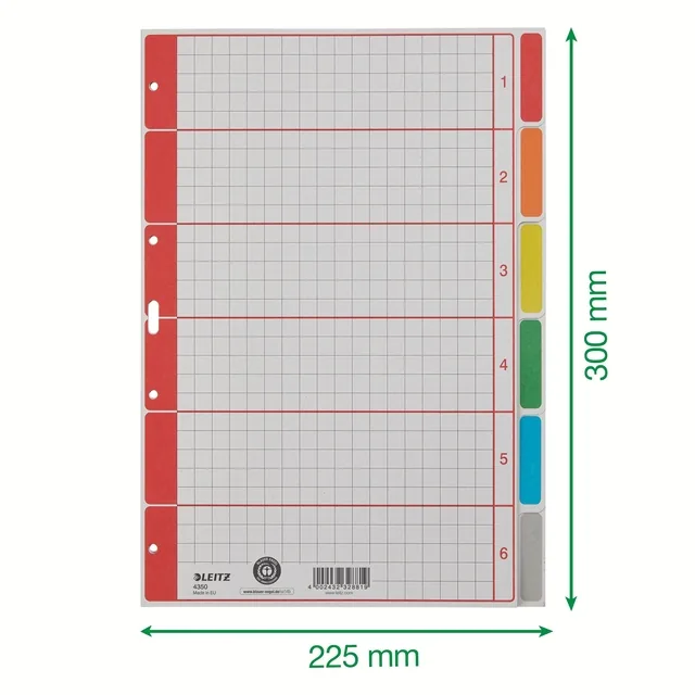 Tabbladen Leitz 4350 A4 4r karton 6dlg grijs