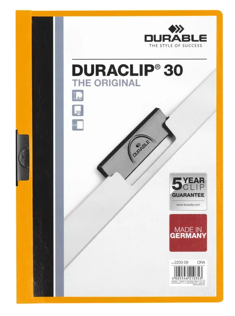 Klemmap Durable Duraclip A4 3mm 30v oranje