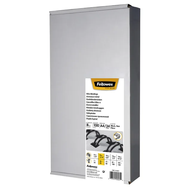 Draadrug Fellowes 34 rings 8mm A4 zwart