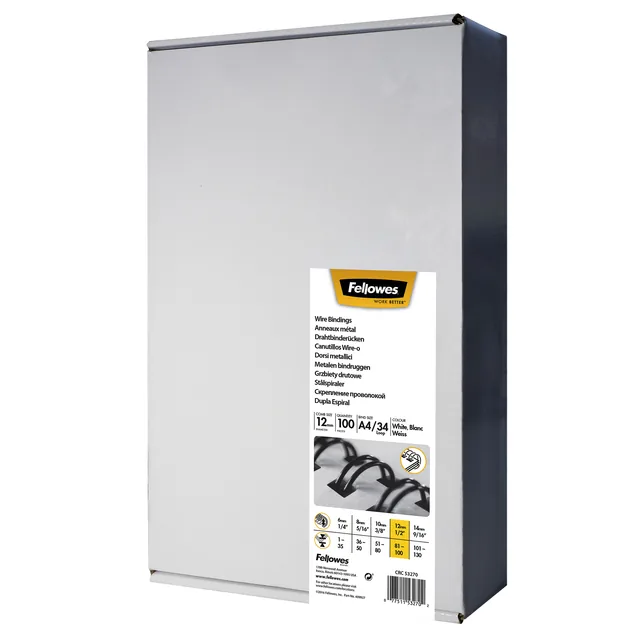 Draadrug Fellowes 12mm 34rings A4 zilver