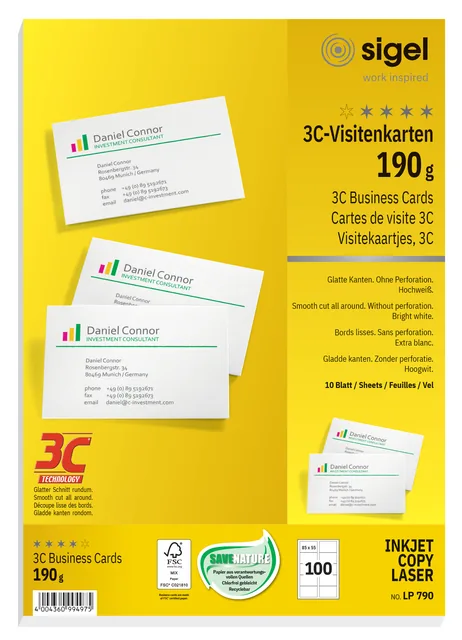 Visitekaart Sigel 85x55mm blanco 190gr wit