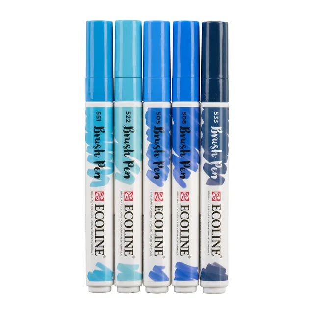 Brushpen Talens Ecoline set 5 stuks blauw