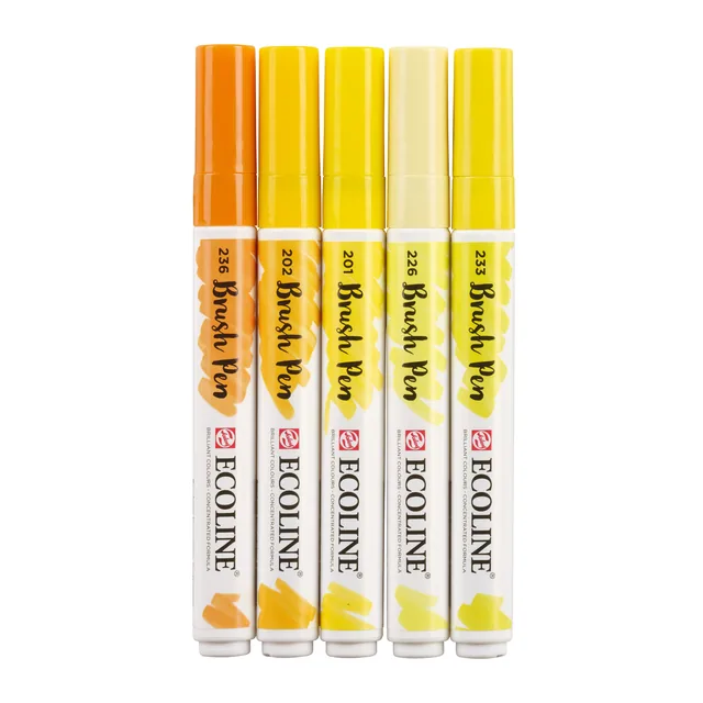 Brushpen Talens Ecoline set 5 stuks geel