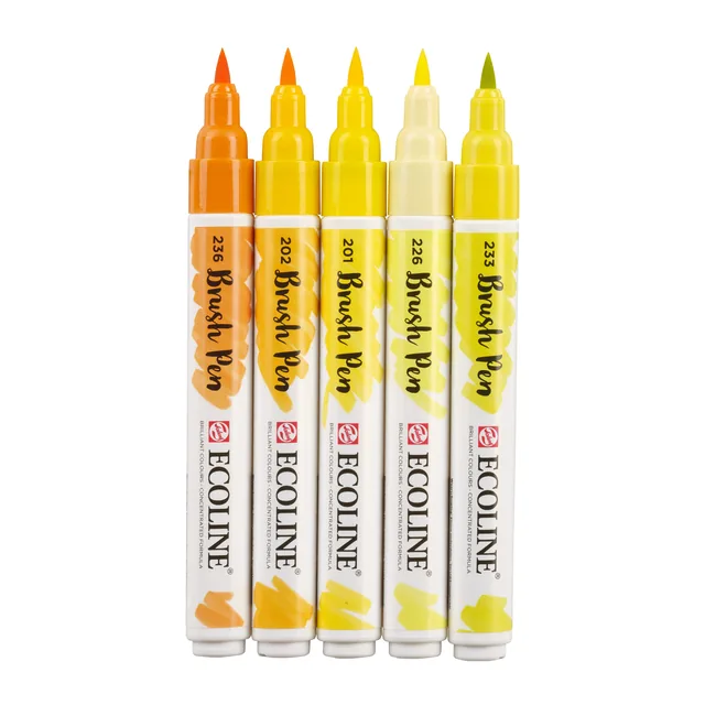 Brushpen Talens Ecoline set 5 stuks geel