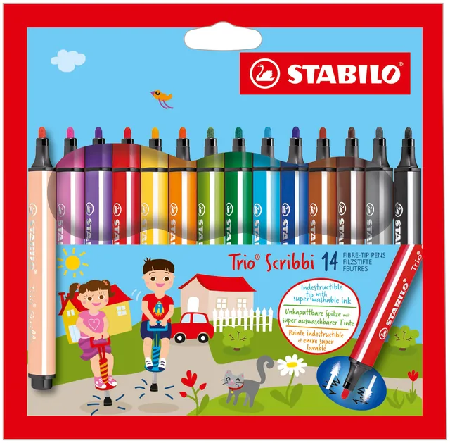 Viltstift STABILO Trio Scribbi 368/14 14st assorti