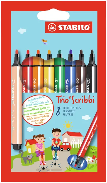 Viltstift STABILO Trio Scribbi 368/8 8st assorti