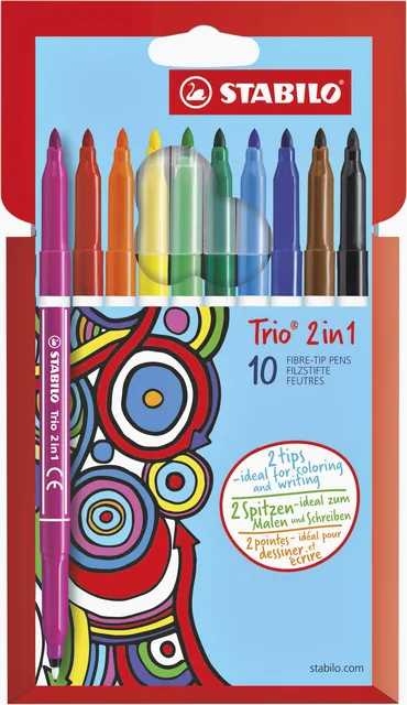 Viltstift STABILO Trio 2 in 1 223/10 10st assorti