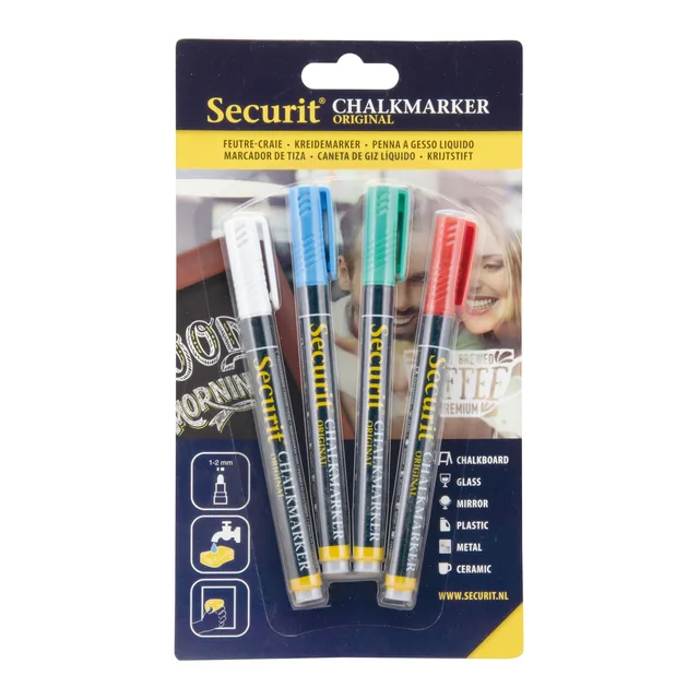 Krijtstift Securit SMA-100 rond 1-2mm wt bl gn rd