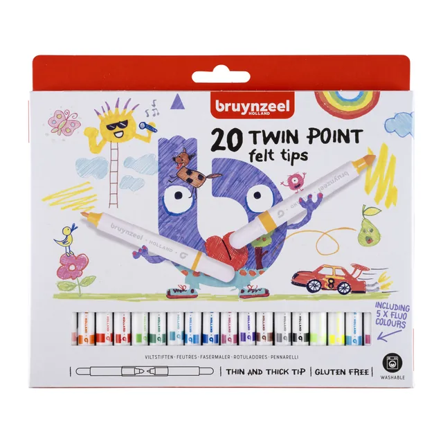 Viltstift Bruynzeel Kids Twin Point 20st ass