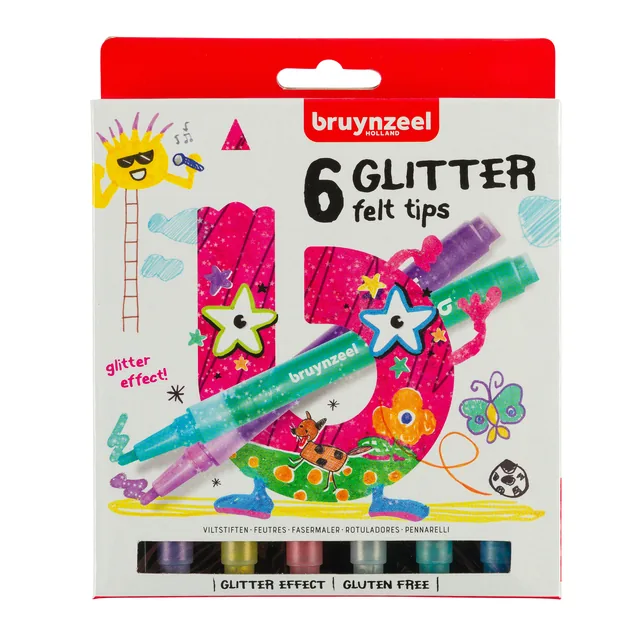 Viltstift Bruynzeel Kids 6st ass glitter