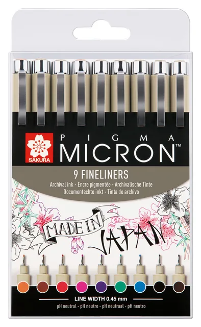 Fineliner Sakura Pigma Micron 05 0.45mm 9 kleuren