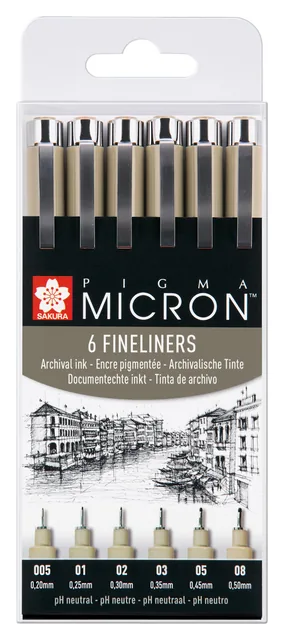 Fineliner Sakura Pigma Micron 6 breedtes zwart