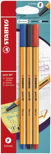 Fineliner STABILO point 88/3 F ass 3st
