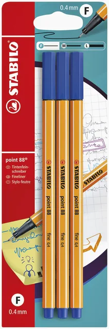Fineliner STABILO point 88/41 F blauw 3st