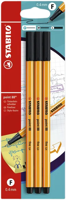 Fineliner STABILO point 88 F zwart 3st