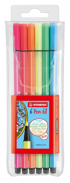 Viltstift STABILO Pen 68/6 M fluor ass 6st