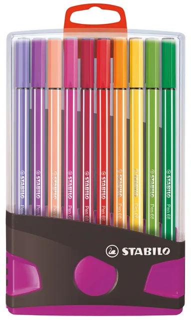 Viltstift STABILO Pen 68/20 antrac/roze etui 20st