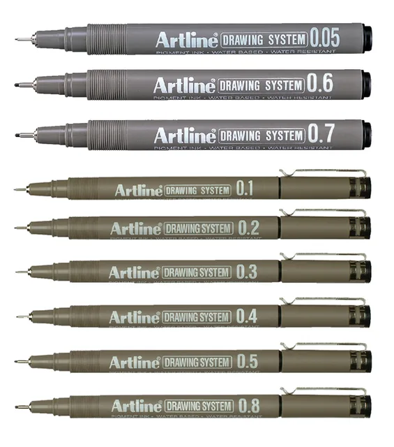 Fineliner Artline technisch 0.1-0.3-0.5-0.7mm zw