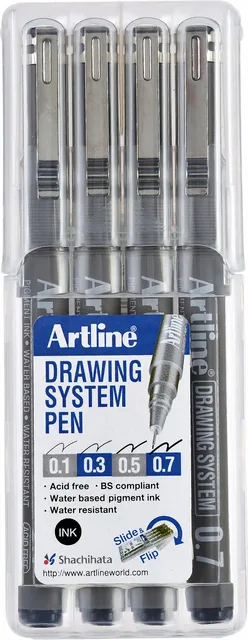 Fineliner Artline technisch 0.1-0.3-0.5-0.7mm zw