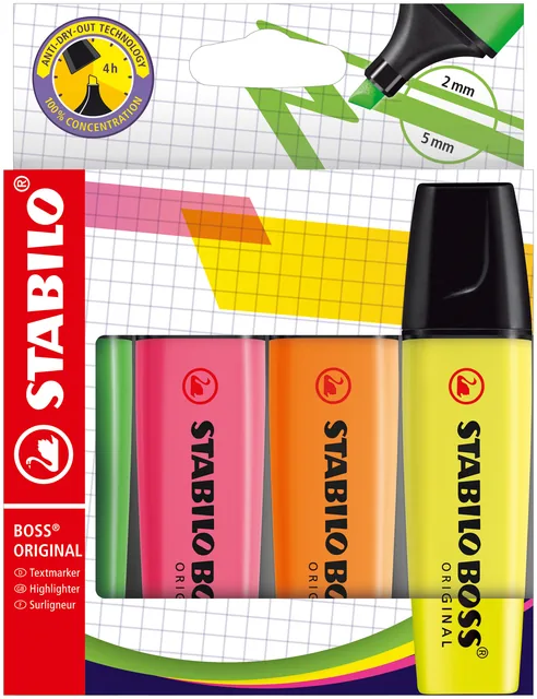 Markeerstift STABILO BOSS 70/4 assorti 4st