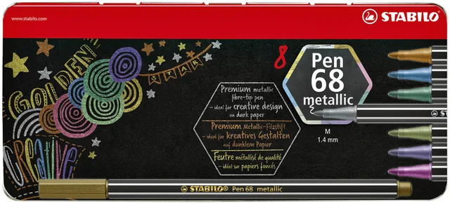 Viltstift STABILO Pen 68/8 M metallic ass 8st
