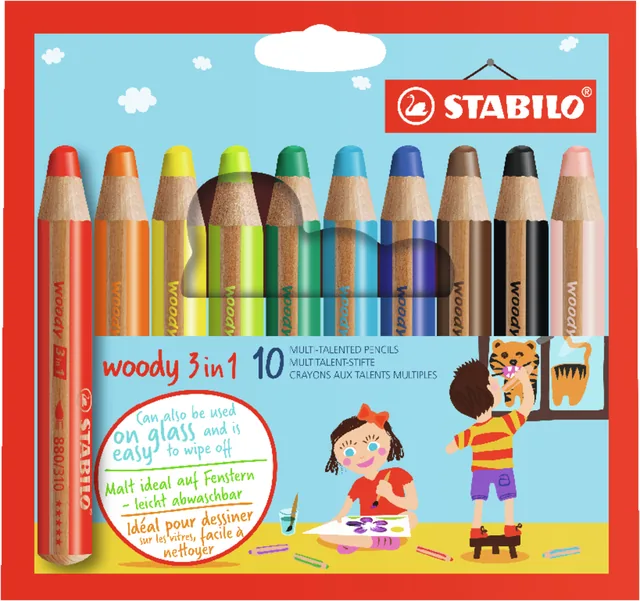 Kleurpotlood STABILO 880 woody 3 in 1 10st assorti