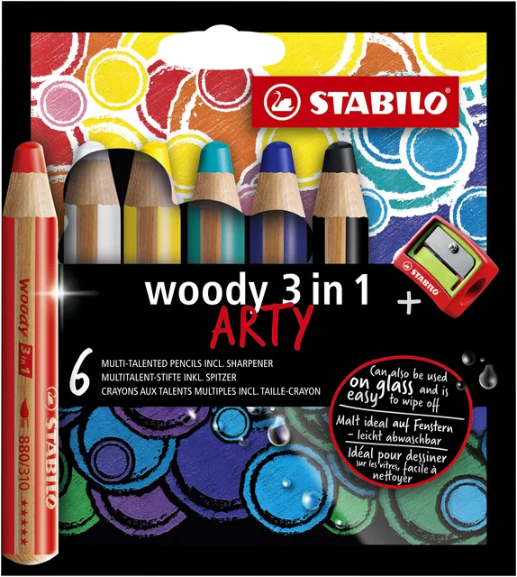 Kleurpotlood STABILO 880 woody 3 in 1 Arty 6st
