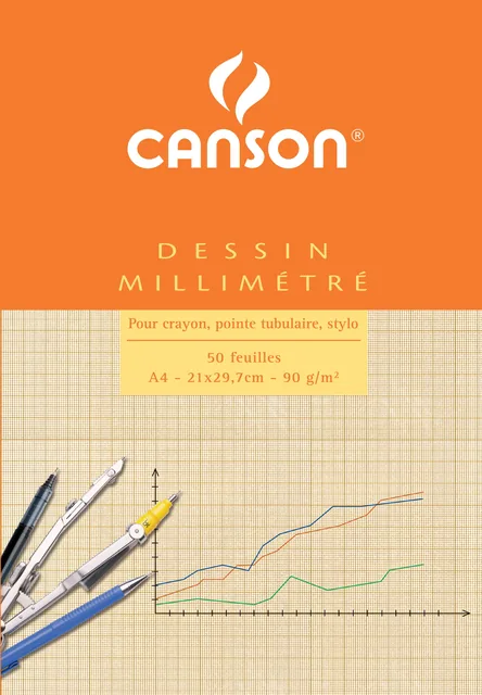 Millimeterpapier Canson bruingeel bedrukt A4 wit