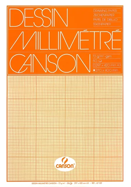 Millimeterpapier Canson bruingeel bedrukt A3 wit