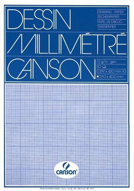 Millimeterpapier Canson lichtblauw bedrukt A3 wit