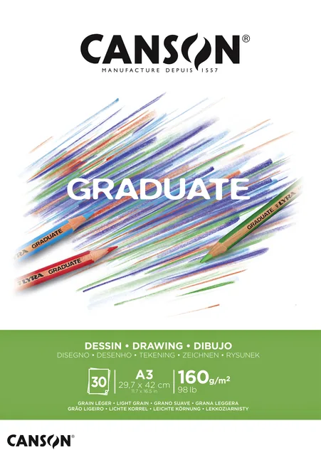 Tekenpapier Canson Graduate 160gr A3 helderwit
