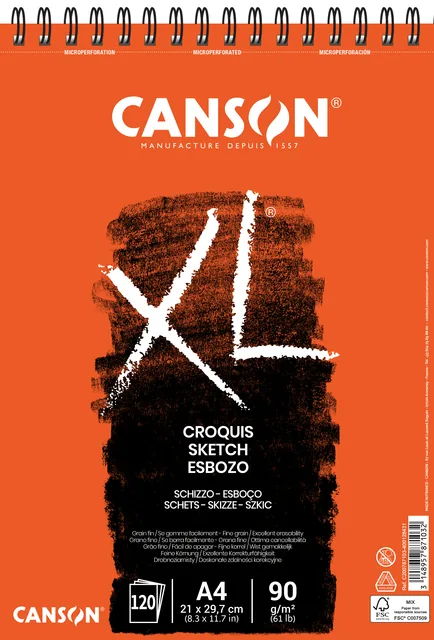 Schetspapier Canson XL Sketch 90gr A4 ivoorwit