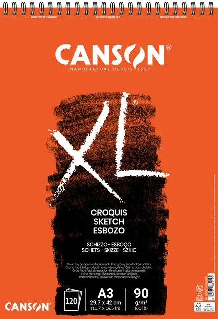 Schetspapier Canson XL Sketch 90gr A3 ivoorwit