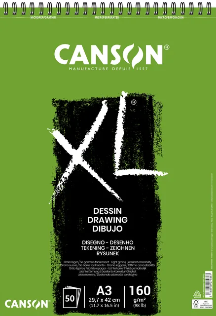 Tekenpapier Canson XL Drawing 50vel 160gr A3 wit