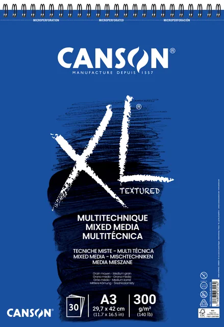 Mixed mediapapier Canson XL Textured 300gr A3 wit