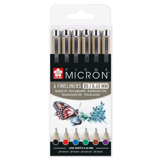 Fineliner Sakura Pigma Micron 05 basic 6 kleuren