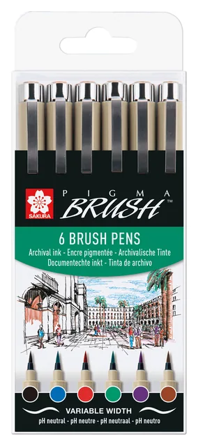 Brushpen Sakura Pigma Brush set 6 stuks zwart